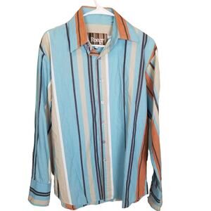 Roar Mens Y2K Striped Button Shirt Size M Preppy Cotton Breathable Lightweight